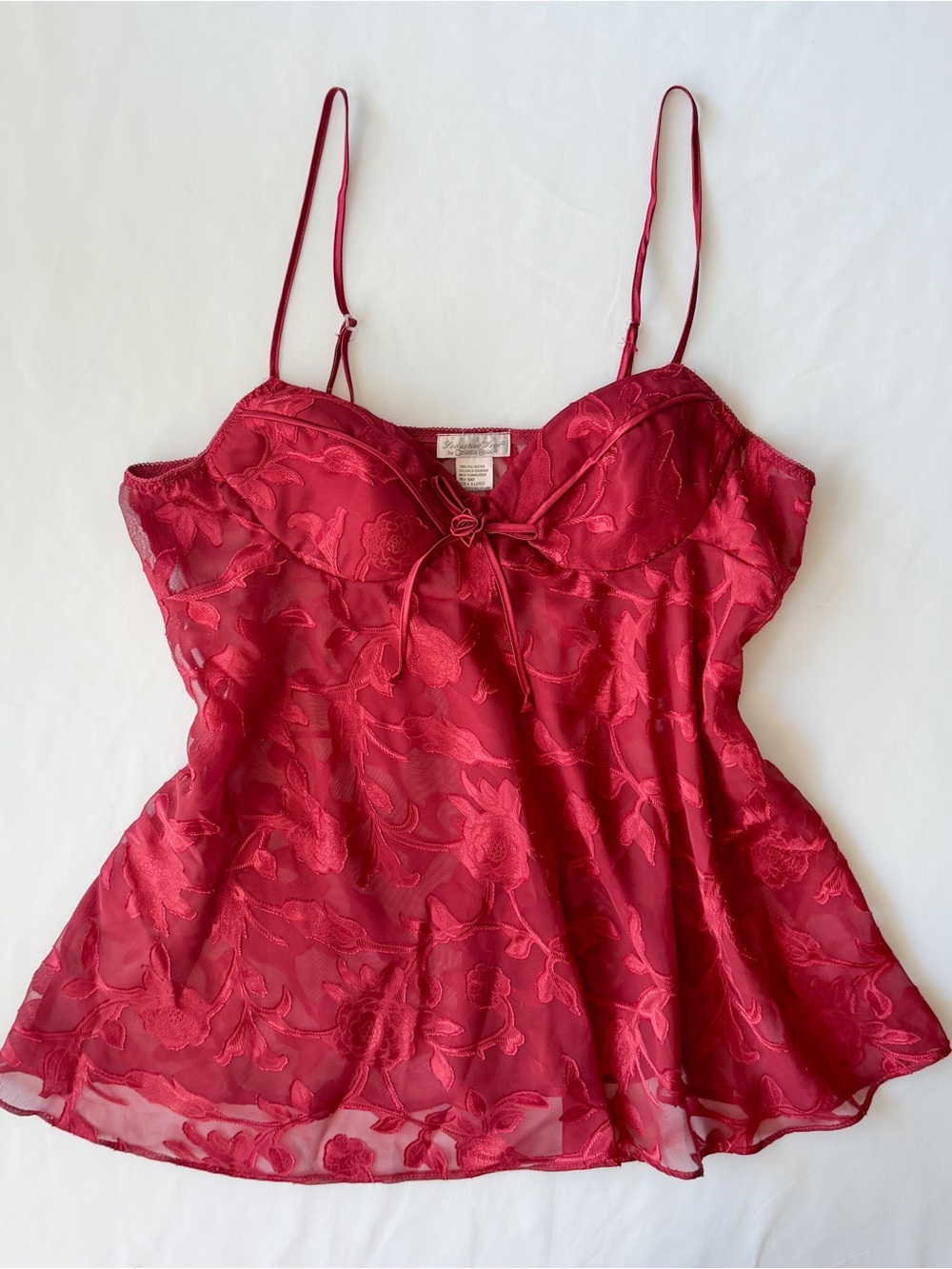 Vintage Red Burnout Floral Babydoll Nightie XL